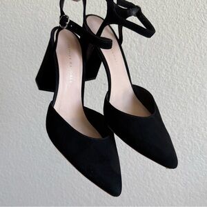 LOEFFLER RANDALL Suede Leily Ankle Strap Black Pumps